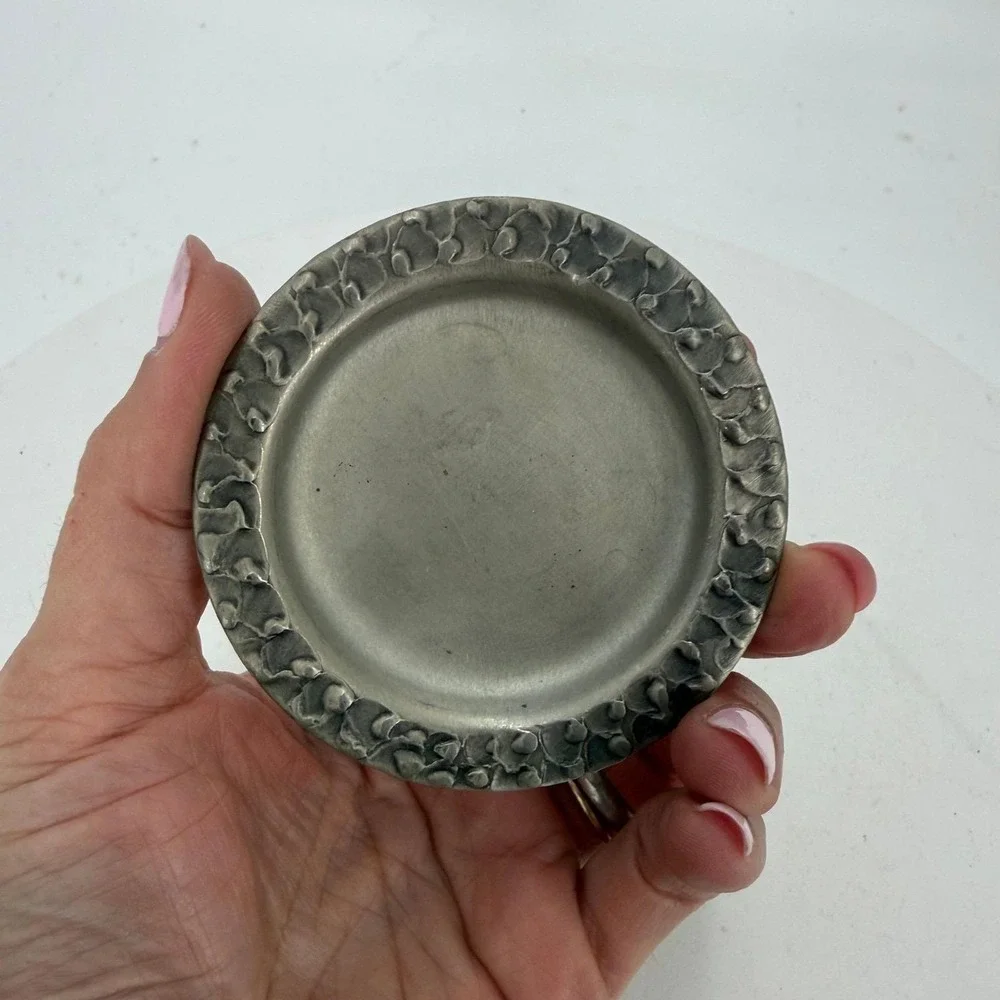 Vintage Pewter Norwegian Mini Plate Trinket Dish-Perletinn-Made in Norway